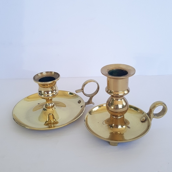 Vintage Brass Candlesticks Pair Set of 2 - Picture 2 of 7